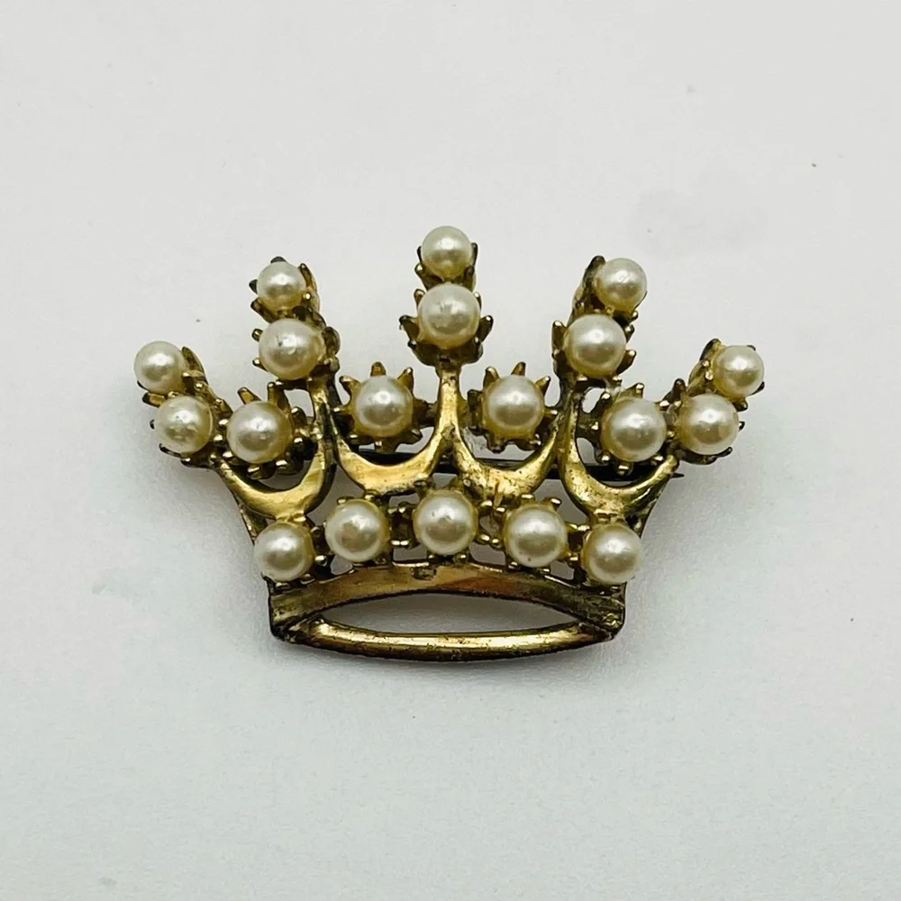 DeRosa Regal Crown Brooch Gold and Pearls Vintage Collectible - Picture 5 of 13